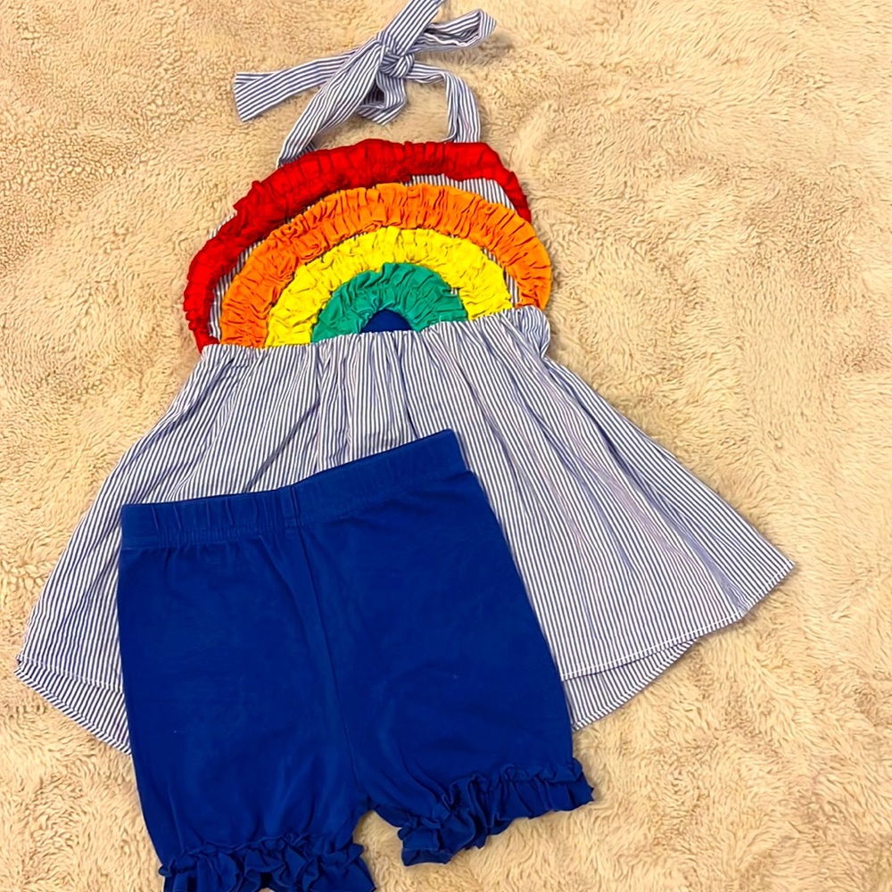 Girls 3t two-piece Rainbow set- RicRac and Ruffles special rainbow drop